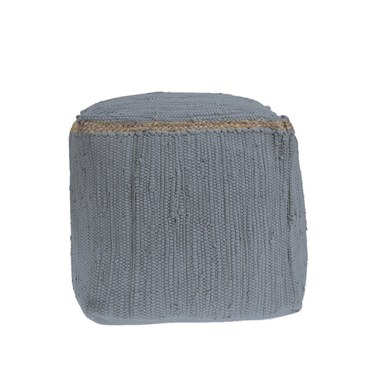 18" Dark Gray And Natural Cotton And Jute Cube Pouf Ottoman