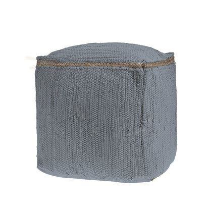 18" Dark Gray And Natural Cotton And Jute Cube Pouf Ottoman