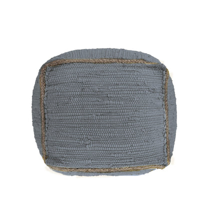 18" Dark Gray And Natural Cotton And Jute Cube Pouf Ottoman