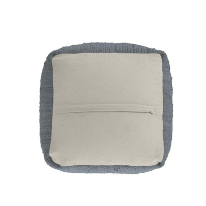 18" Dark Gray And Natural Cotton And Jute Cube Pouf Ottoman