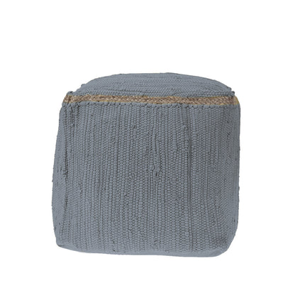 18" Dark Gray And Natural Cotton And Jute Cube Pouf Ottoman