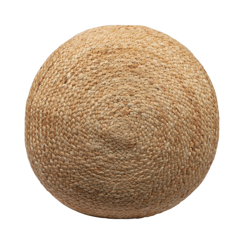 18" Natural And Gray Jute Blend Cylinder Striped Pouf Ottoman