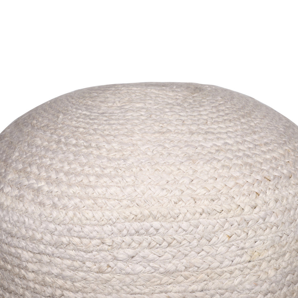 18" Off White And Navy Blue Jute Blend Cylinder Striped Pouf Ottoman