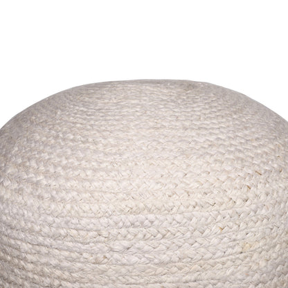 18" Off White And Navy Blue Jute Blend Cylinder Striped Pouf Ottoman