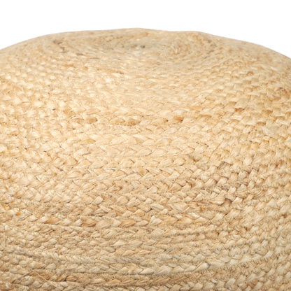 18" Natural And Navy Blue Jute Blend Cylinder Striped Pouf Ottoman