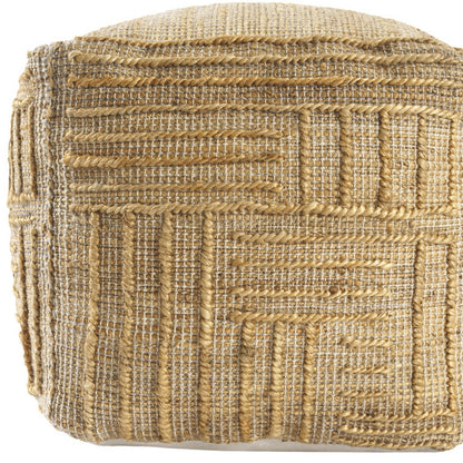 18" Natural Jute Blend Cube Striped Pouf Ottoman