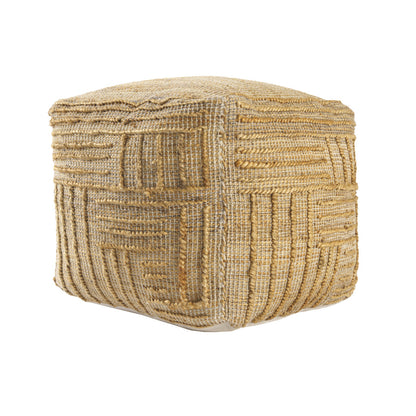 18" Natural Jute Blend Cube Striped Pouf Ottoman