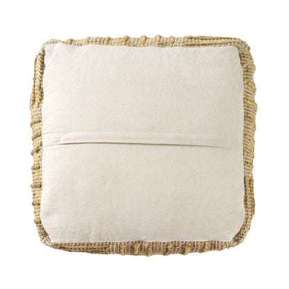 18" Natural Jute Blend Cube Striped Pouf Ottoman