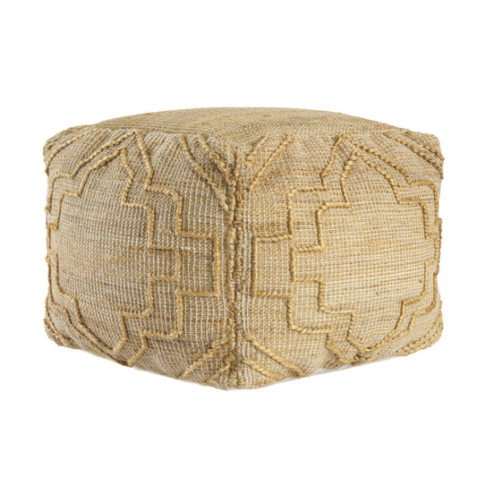 18" Natural Jute Blend Cube Quatrefoil Pouf Ottoman