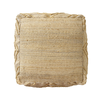 18" Natural Jute Blend Cube Quatrefoil Pouf Ottoman