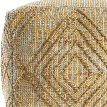 18" Natural Jute Blend Cube Geometric Pouf Ottoman