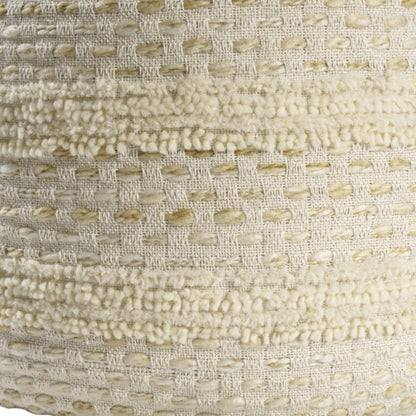 18" Natural And Ivory Cotton Blend Round Striped Pouf Ottoman
