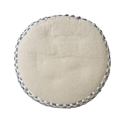 18" Ivory And Blue Cotton Blend Round Striped Pouf Ottoman