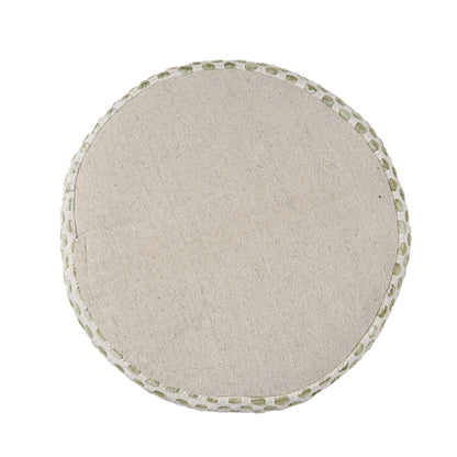 18" Ivory And Green Cotton Blend Round Striped Pouf Ottoman