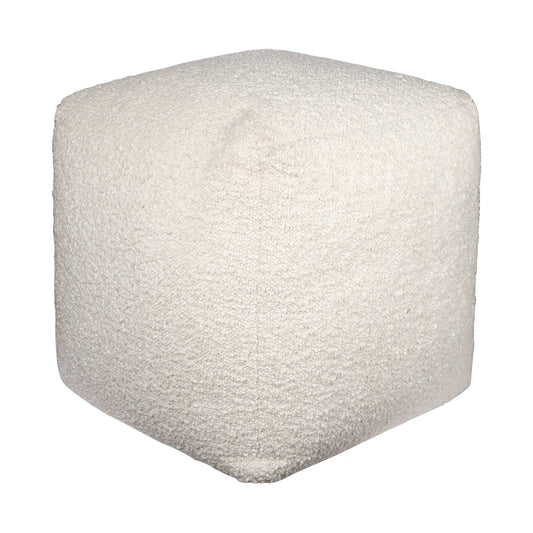 18" Ivory Polyester Cube Outdoor Pouf Ottoman