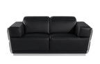 70" Black And Silver Italian Leather Loveseat