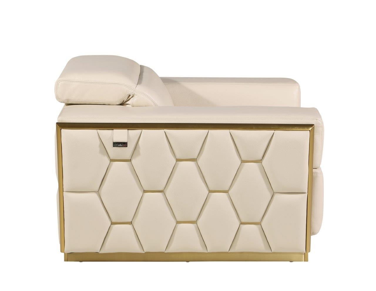 47" Beige and Gold Italian Leather Club Chair