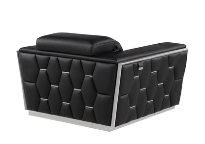 47" Black and Silver Italian Leather Club Chair