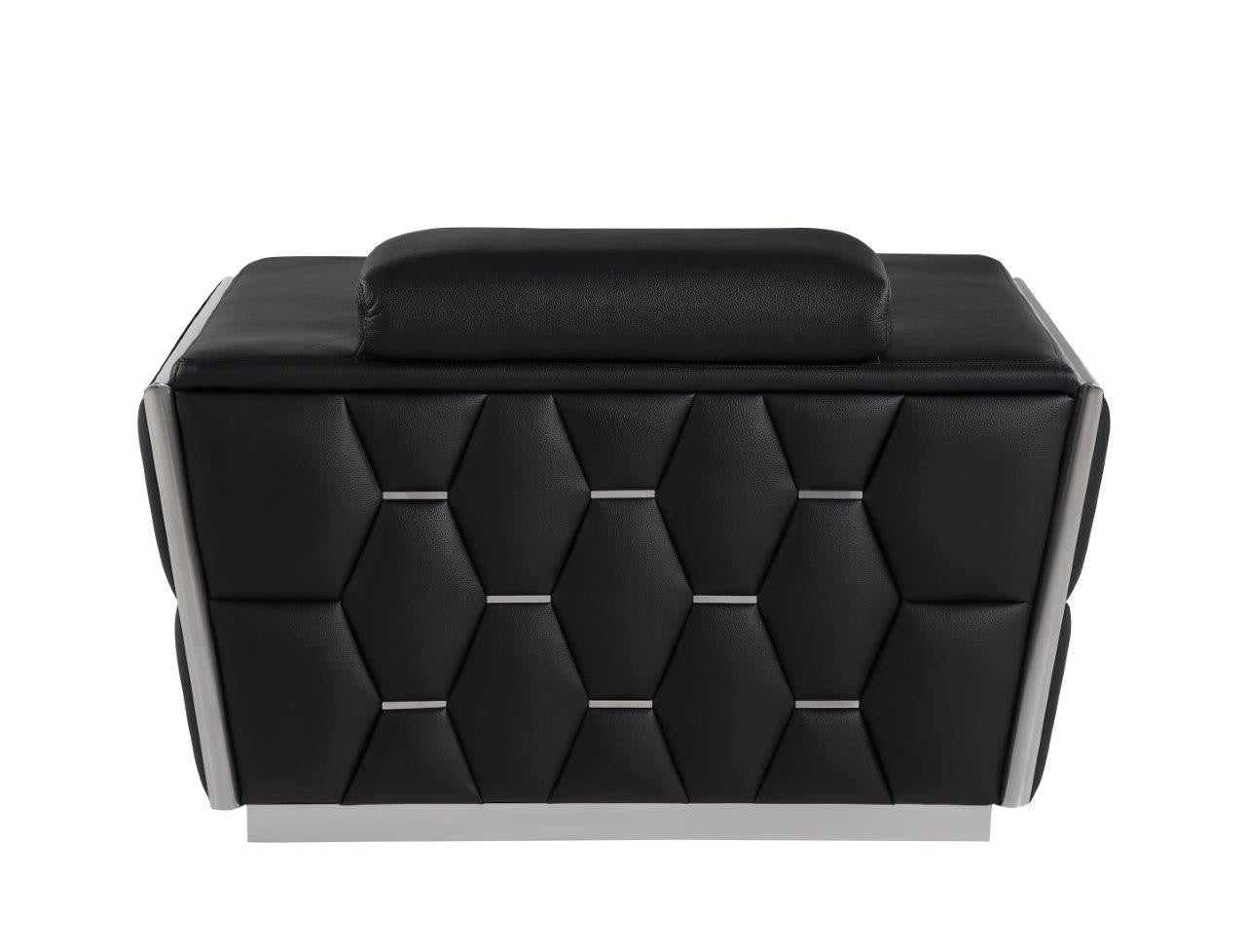 47" Black and Silver Italian Leather Club Chair