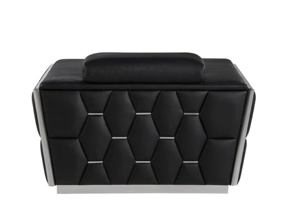 47" Black and Silver Italian Leather Club Chair