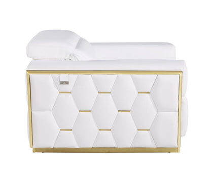 47" White and Gold Italian Leather Club Chair