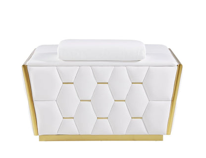 47" White and Gold Italian Leather Club Chair