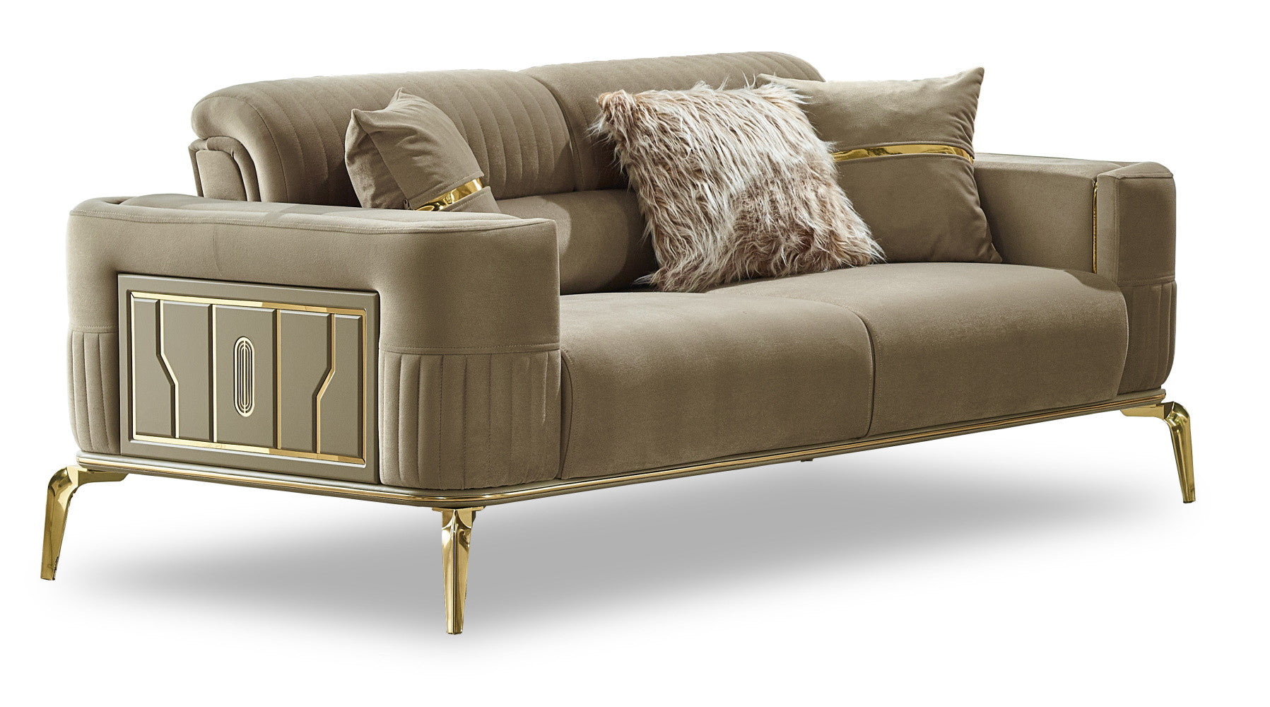 Four Piece Beige Linen Eight Person Seating Set