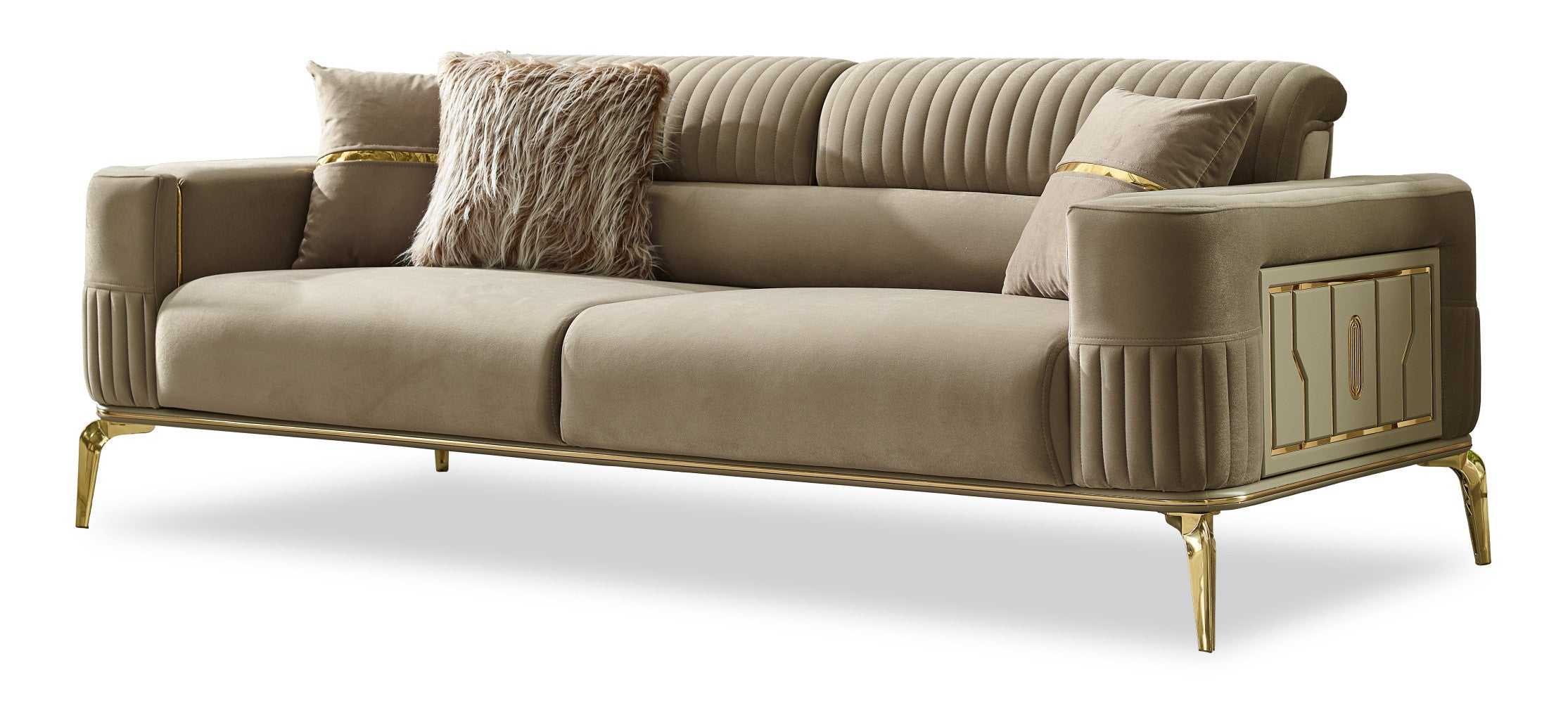 Four Piece Beige Linen Eight Person Seating Set