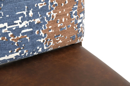 Set of Two Blue And Brown Solid Wood Upholstered Chenille And Leather Dining Side Chairs