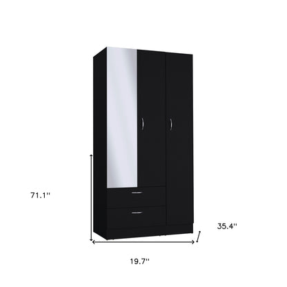 71" Black Mirrored Two Door Two Drawer Combo Dresser