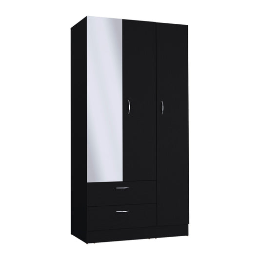71" Black Mirrored Two Door Two Drawer Combo Dresser