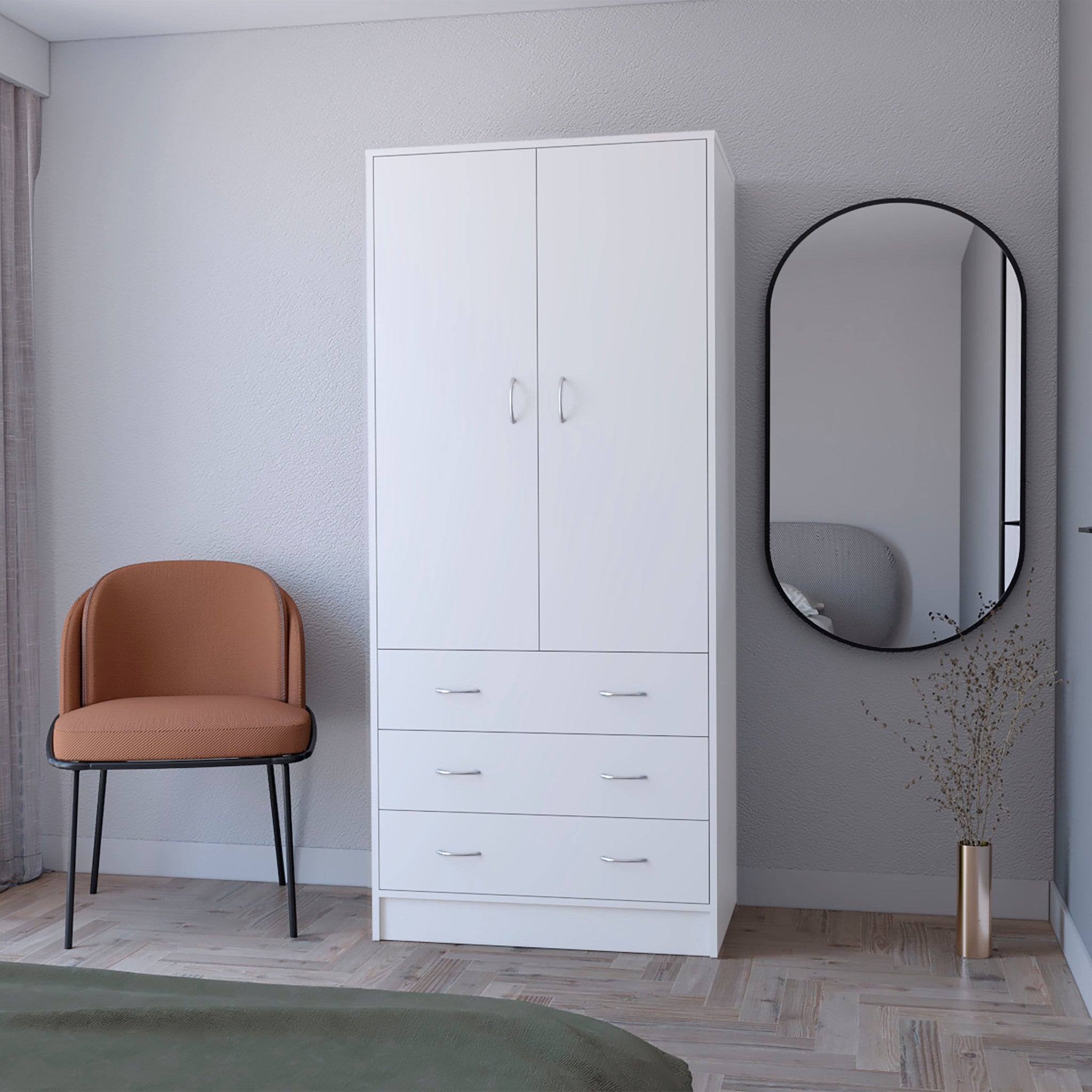 71" White Two Door Three Drawer Combo Dresser