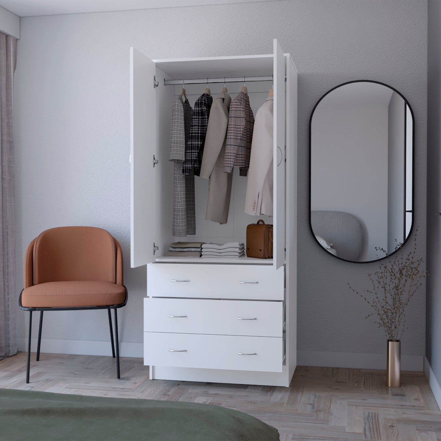 71" White Two Door Three Drawer Combo Dresser