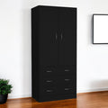 71" Black Two Door Three Drawer Combo Dresser