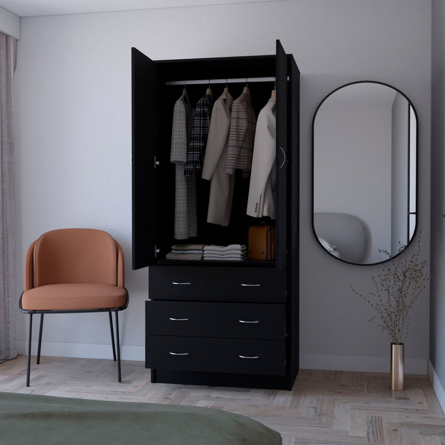 71" Black Two Door Three Drawer Combo Dresser