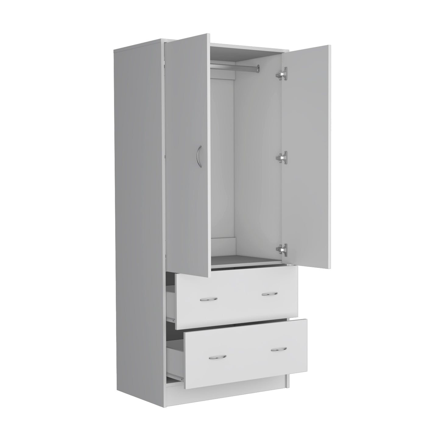 71" White Two Door Two Drawer Combo Dresser