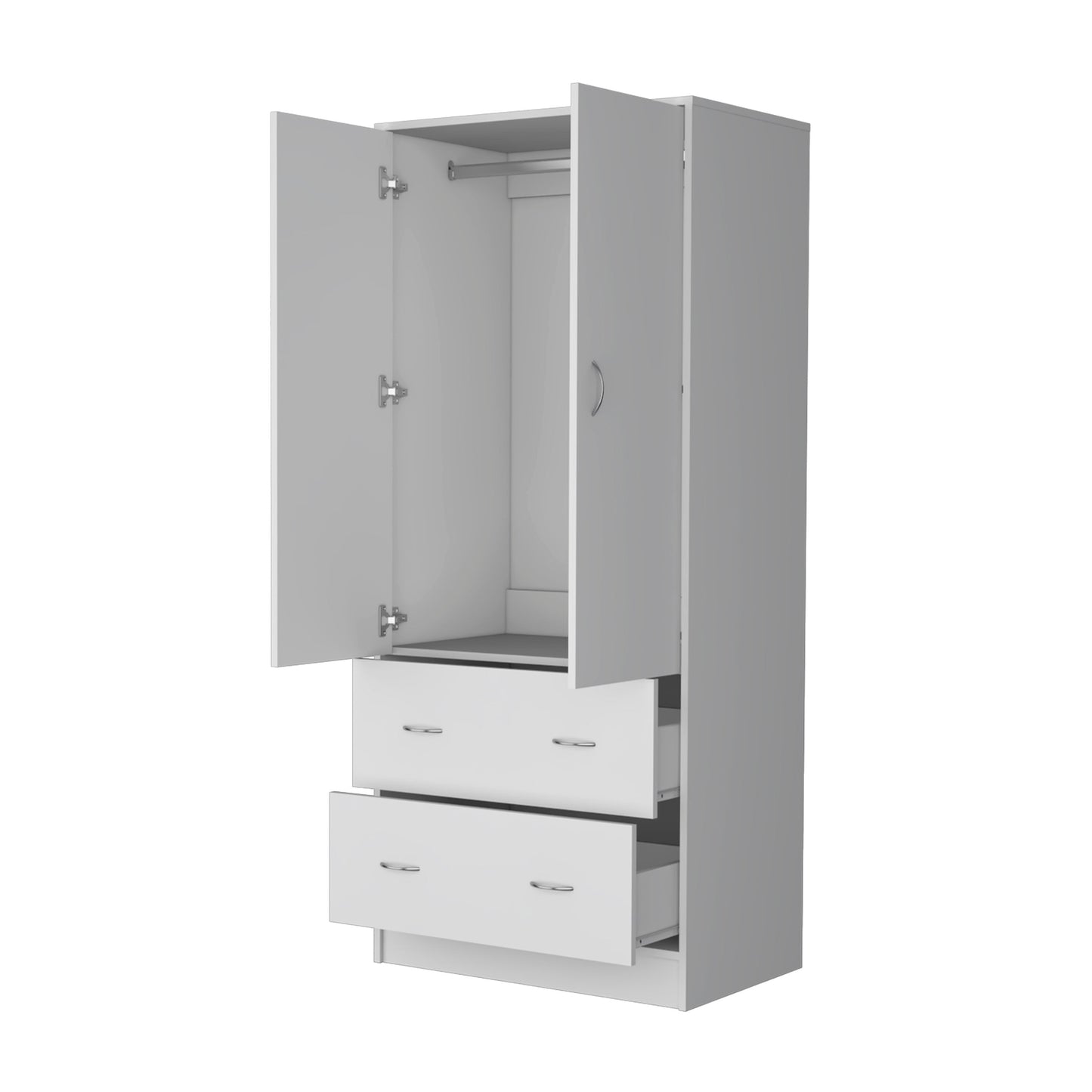 71" White Two Door Two Drawer Combo Dresser