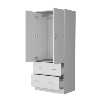 71" White Two Door Two Drawer Combo Dresser