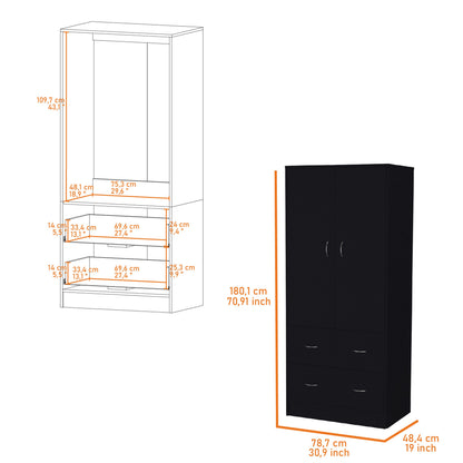 71" Black Two Door Two Drawer Combo Dresser
