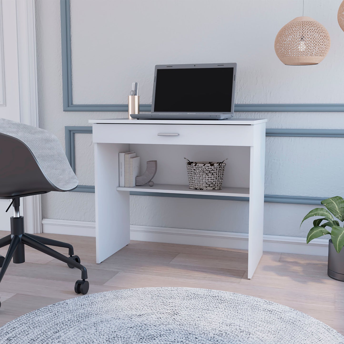 32" White Wood Computer Desk
