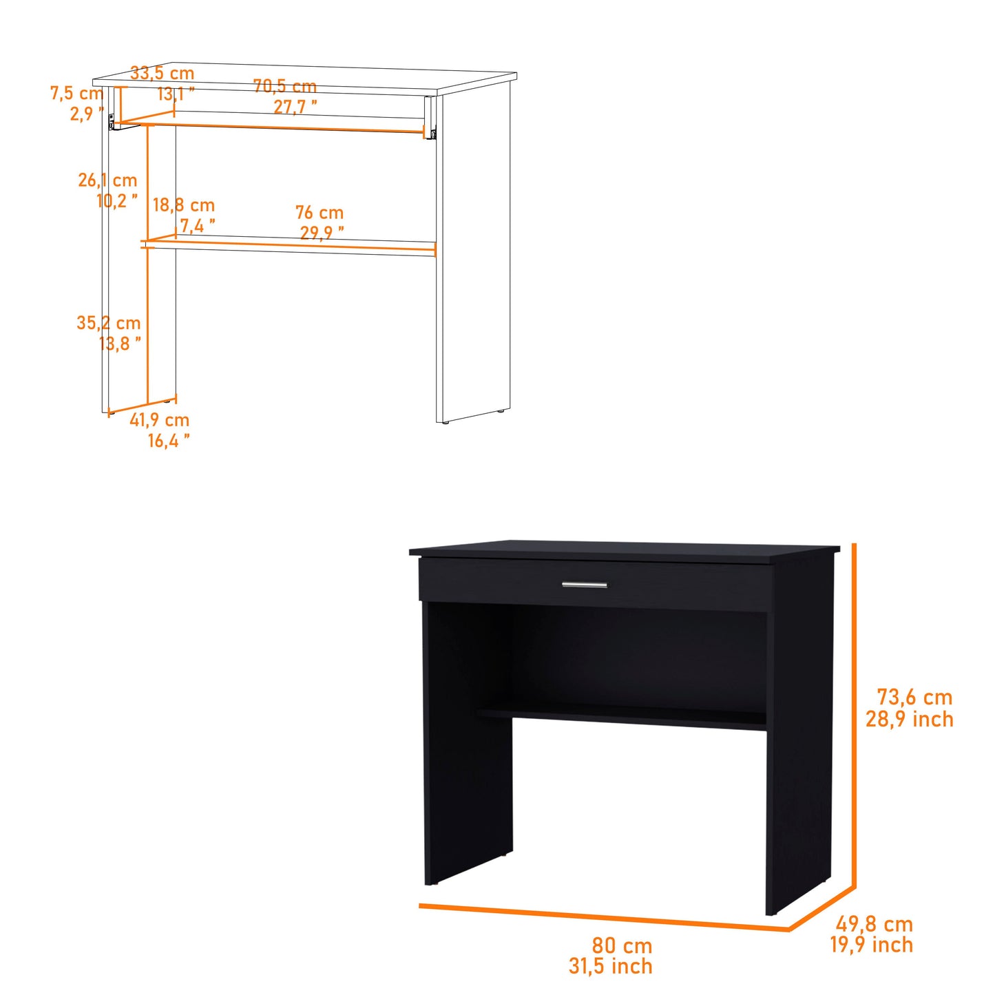32" Black Wood Computer Desk