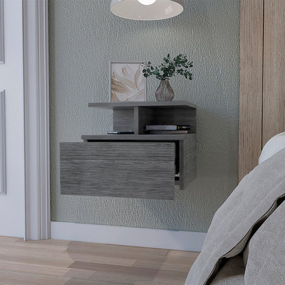 12" Gray Wood One Drawer Floating Nightstand