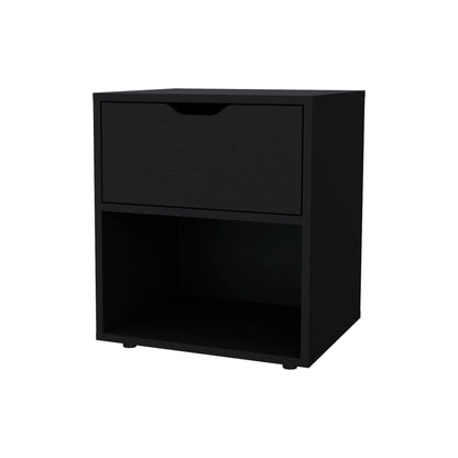 20" Black Wood One Drawer Nightstand