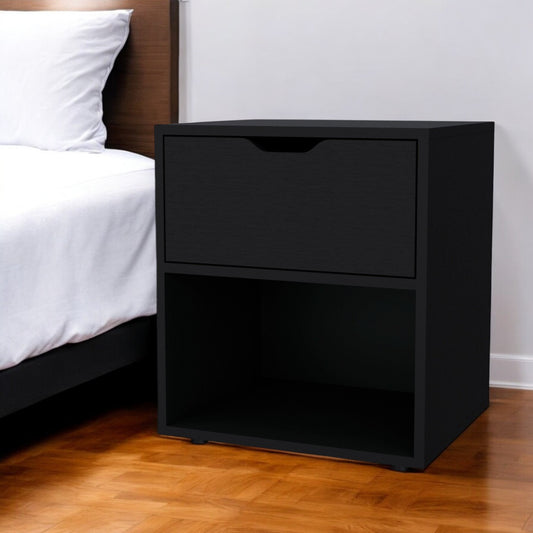 20" Black Wood One Drawer Nightstand