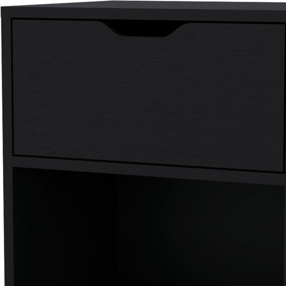 20" Black Wood One Drawer Nightstand