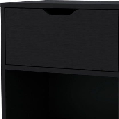 20" Black Wood One Drawer Nightstand