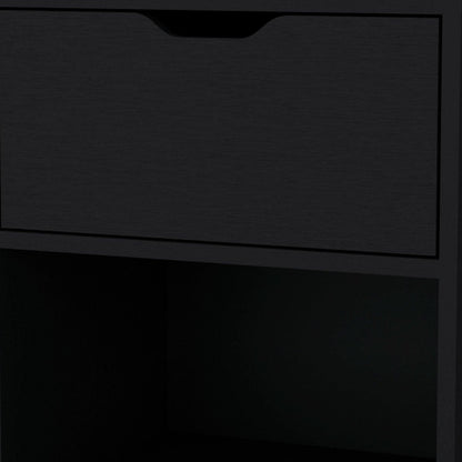 20" Black Wood One Drawer Nightstand