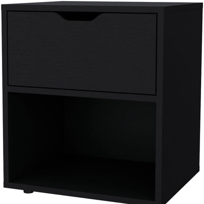 20" Black Wood One Drawer Nightstand
