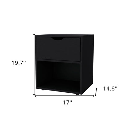 20" Black Wood One Drawer Nightstand