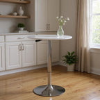 24" White and Silver Rounded Wood and Iron Bar Table
